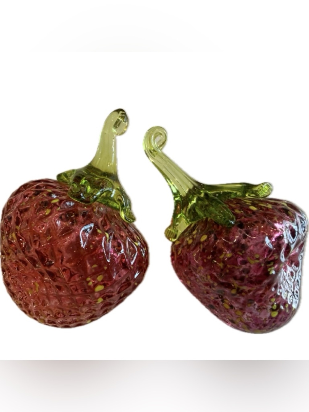 Vintage Hand Blown Glass Strawberry Set~ Murano Style Art Glass~ Set of 2